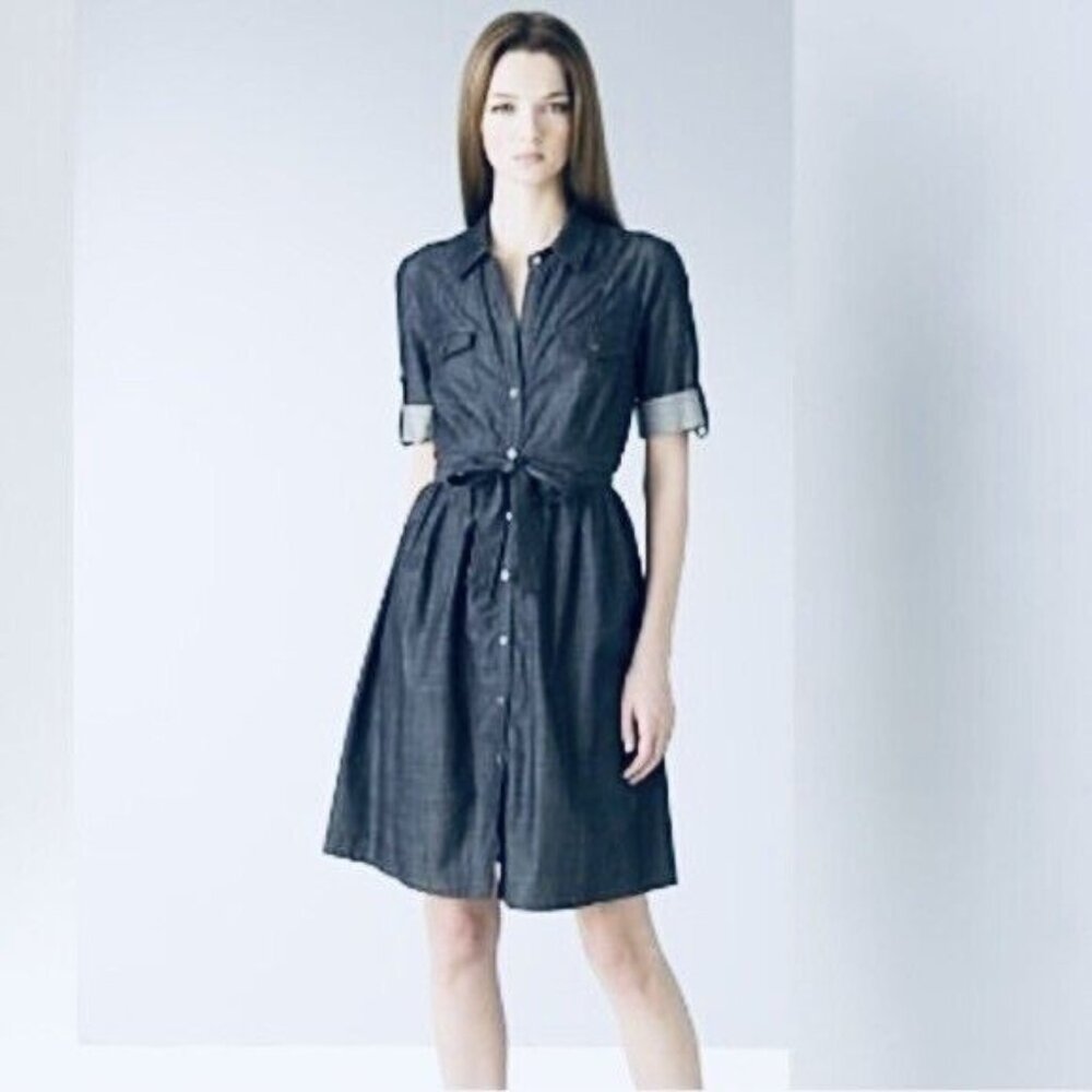 Theory Patrizia Greece Button Down Workwear Chambray Shirt Dress Denim 2 XS